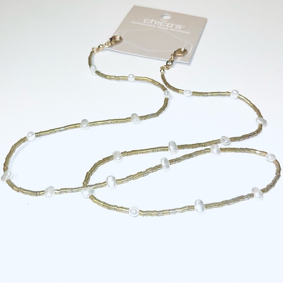 Mask Chain Chico’s NWT gold and pearl mask chain/glasses chain - Picture 4 of 11